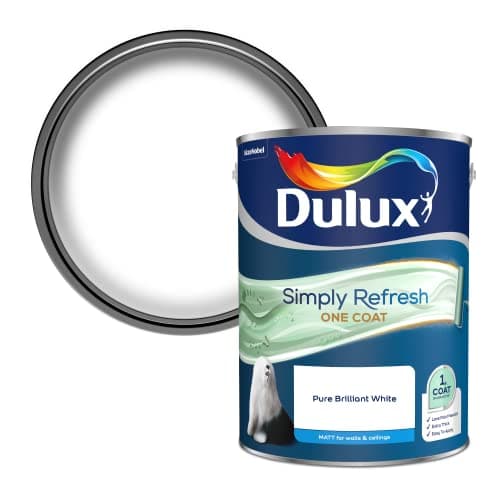 Image of Dulux Simply Refresh One Coat Matt Emulsion Paint - Pure Brilliant White - 5L