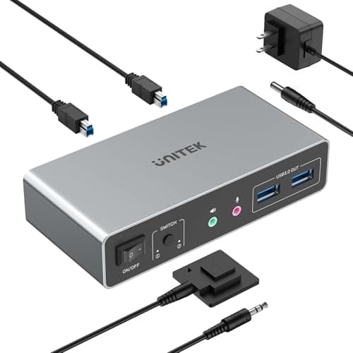 Image of Unitek HDMI KVM Switch 2 Monitors 2 Computers 4K@60Hz USB 3.0 KVM Switches Share Dual HDMI Monitors 3 USB Ports for Keyboard Mouse Hard Drives Mic Headset Ports 2 Cable DC 5V Adapter Controller