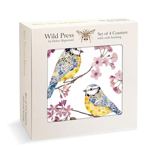 Image of Museums & Galleries Set of 4 Coasters - Elegant Bird and Floral Design by Helen Ahpornsiri - Cork Backed - Statement Coasters for the Home