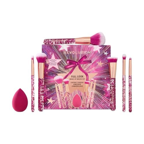 Image of Revolution Full Look Makeup Brush Gift Set, 7-Piece Eye, Face & Cheek Collection with Blending Sponge, Vegan & Cruelty-Free