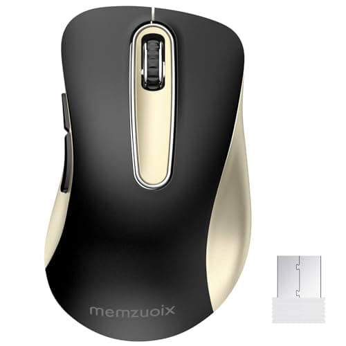 Image of memzuoix 2.4G Wireless Mouse, 1400 DPI Mobile Optical Cordless with USB Receiver, Portable Computer Mice Wireless for Laptop, PC, Desktop, MacBook, 5 Buttons (Black Gold)