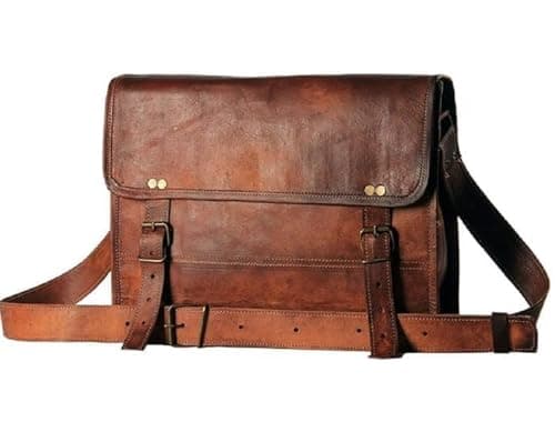 Image of ALASKA EXPORTS Mens Leather Messenger Bag 14 Inch Genuine Leather Laptop Bags for Men Vintage Messengers Crossbody Satchel for Office Work Business & College (Brown)
