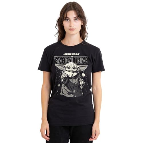 Image of The Mandalorian Grogu in The Stars Ladies T Shirt, Black, Medium
