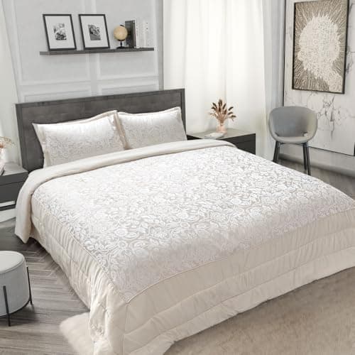 Image of Emma Barclay Eden - Embellished Jacquard Quilted Bedspread Set in Cream - To Fit Double/King