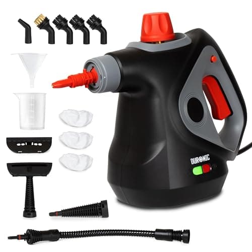 Image of Duronic SC32 BK Handheld Steam Cleaner with 14 Accessories, 1050W High Pressure Upholstery Cleaners, Portable Steamer Stain Remover for Kitchen Oven Grill Bathroom Car Window Tile Grout Cleaner Black