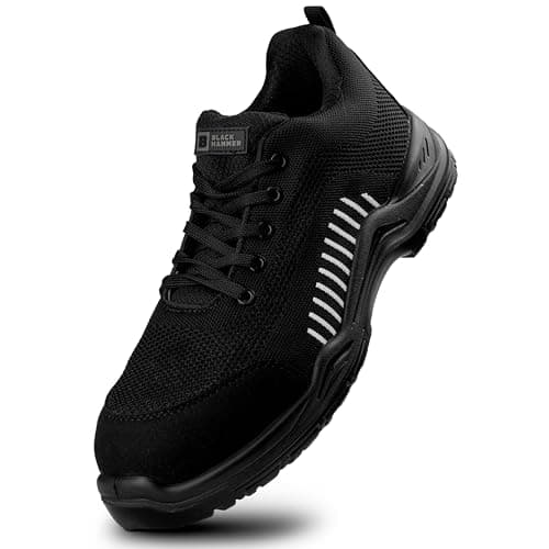 Image of Black Hammer Safety Trainers Mens Composite Toe | Lightweight, Slip & Puncture Resistant, Comfortable Professional Grade Trainer Work Shoe S1P SRC 2222 (8 UK,B-White)