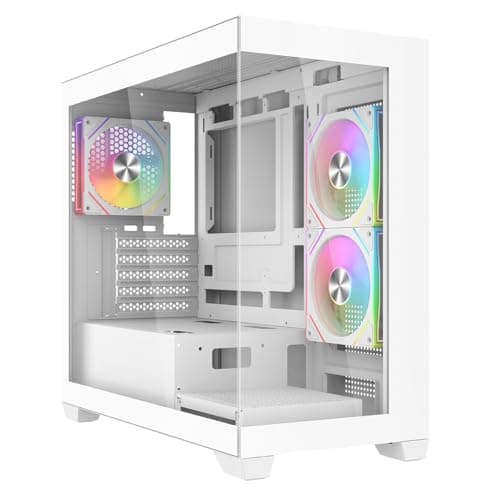 Image of CiT Mercury Micro ATX Gaming PC Case – Dual Tempered Glass Fish Tank PC Case with 3 x 120mm Infinity ARGB Fans, 6-Port PWM ARGB Fan Hub, 360mm AIO Cooling Support, USB 3.0, USB 2.0, Mic Port | White