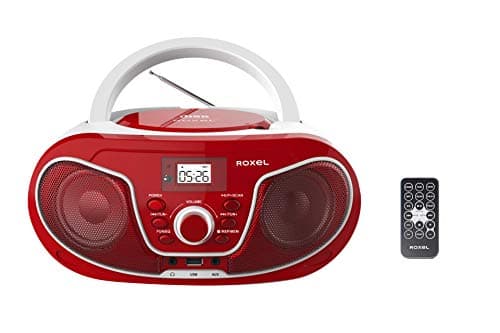 Image of Roxel RCD-S70BT Portable Boombox CD Player with Remote Control, FM Radio, USB MP3 Playback, 3.5mm AUX Input, Headphone Jack, LED Display Wireless Music Streaming (Red)