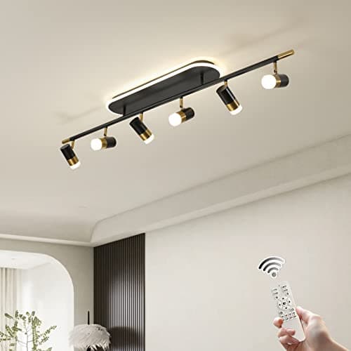Image of GEADI LED Ceiling Lights Black, 130CM Semi Flush Kitchen Lights Ceiling, 60W Dimmable Light Fitting Ceilings with 6-Rotatable Spotlights, Long Ceiling Lamp for Living Room, Bedroom, Hallway