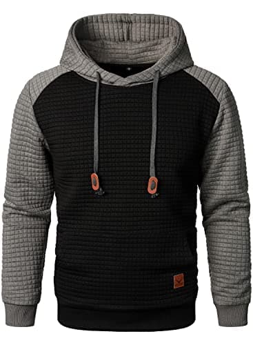 Image of HOOD CREW Men's Long Sleeve Hoodie Drawstring Hooded Color-block Casual Pullover