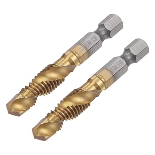Image of sourcing map Combination Drill and Tap Bit, 1/4" Hex Shank M8 x 1.25 Metric Titanium Coated High Speed Steel 4341 Spiral Flute Drilling Tapping Tool 2pcs