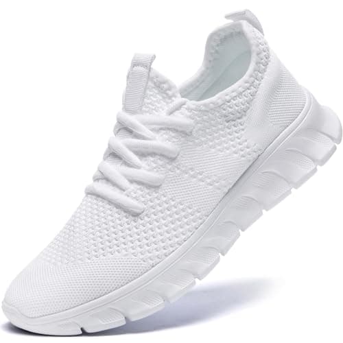 Image of Mens Trainers Running Shoes Slip on Sneakers Hiking Tennis Walking Gym Training Casual Workout White Shoe Size 9