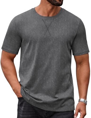 Image of COOFANDY Mens Cotton T-Shirts Short Sleeve Crew Neck Shirts Vintage Summer Comfort Classic Basic Tees Dark Gray XL