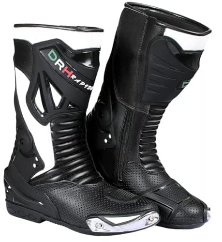 Image of Mens Motorbike Racing Leather Shoes/Boots Sports (White, UK Footwear Size System, Adult, Men, Numeric, Medium, 11)