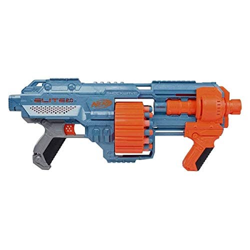 Image of Nerf Elite 2.0 Shockwave RD-15 Blaster, 30 Nerf Darts, 15-Dart Rotating Drum, Pump-Action Slam Fire, Built-In Customising Capabilities 7.9 x 67.3 x 30.5 cm