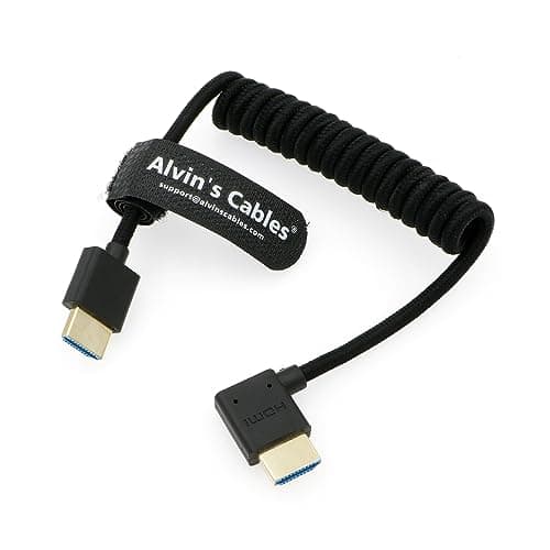 Image of Alvin's Cables 8K 2.1 HDMI High Speed Braided Coiled Cable Straight to Right Angle for Atomos Ninja V, Portkeys BM5, for Feelworld Monitor, for Canon C300, Z CAM E2, Sony FS5| FS7| A7S3 Cameras
