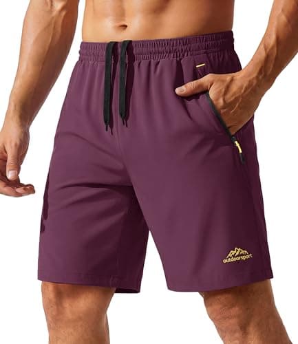 Image of TACVASEN Mens Running Shorts Breathable Workout Training Shorts with Zip Pocket Purple Red,34
