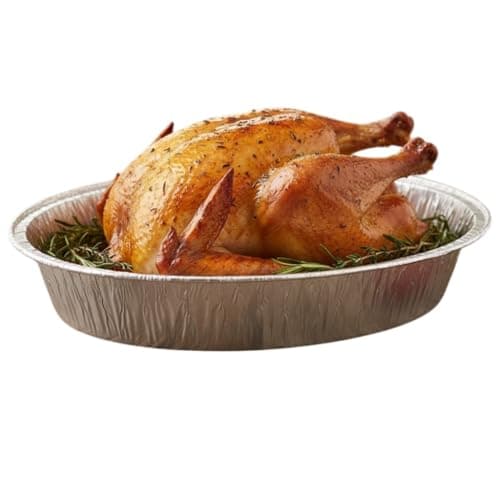 Image of Extra Large Foil Turkey Roasting Tray - Large Oval Disposable Oven Tin - Size 46cm x 34cm x 8.7cm - Roaster for Meat Joints, Veg, Baking, Catering, Buffet Food - Foil Baking Tray
