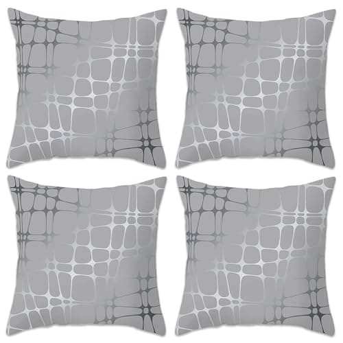 Image of Betadistor Grey Cushion Covers 4 Pack Comfortable Decorative Silver Lines Pattern Throw Pillow Case Square Cushion Cover Pillowcase 45 x 45 cm, Silver Lines, 514-0296