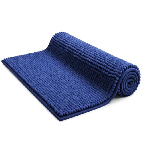 Image of KEPLIN Non-Slip Microfibre Bath & Toilet Mat - Soft, Plush & Comfortable Rug with Machine Washable Design - Water Absorbent & Quick Drying to Keep Bathroom & Home Hygienic & Clean (50x80cm) Navy