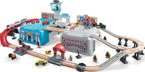 Image of Hape Wooden Railway Large City Scenery with Storage Box, from 3 Years, E3773, Multicoloured