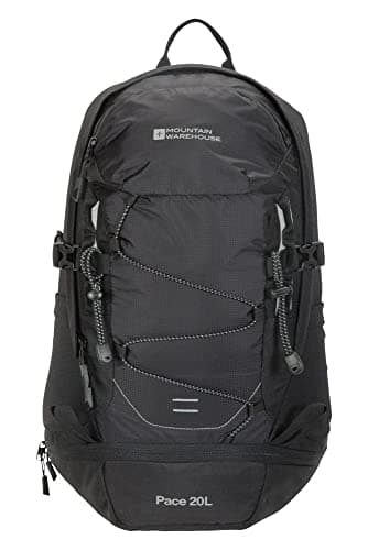 Image of Mountain Warehouse Pace 20L Rucksack - Hydration Compatible Backpack, Airflow Back System Rucksack, Packaway Rain Cover - Bag for Travelling, Hiking, Camping Black
