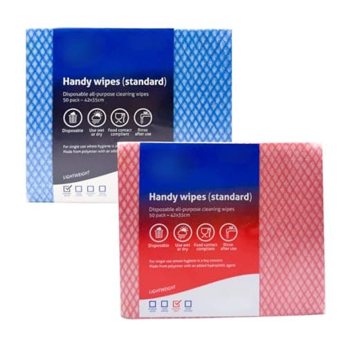 Image of 100pk HUGE 42x35cm All Purpose Cloths, J Cloths Style Disposable Cloths For Cleaning Bathroom Kitchen Surfaces & Window Wiping General Cleaning Cloths Lint Free Red & Blue
