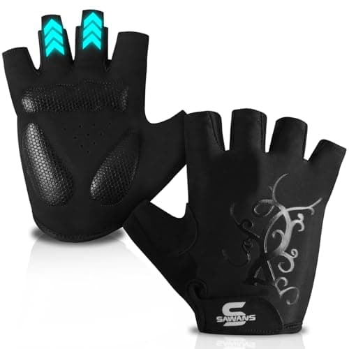 Image of SAWANS Cycling Gloves Half Finger Men’s Women’s Non-Slip Mountain Road Bike Cycle Gloves Breathable Shock-Absorbing Unisex Outdoor Gloves (Black, L)
