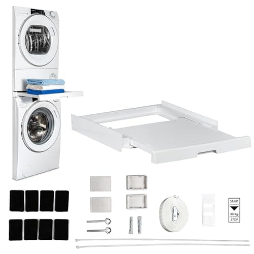 Image of Care+Protect Univeral Stacking Kit with Sliding Shelf for Washing Machines and Dryers - Suitable for Washing Machines with Depth 47-62cm - Squared Control Panel Front - Dryer with Depth 58cm