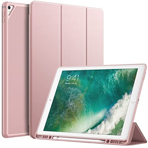 Image of JETech Case for iPad Pro 12.9 Inch (2015/2017 Model, 1st/2nd Generation) with Pencil Holder, Slim Tablet Cover with Soft TPU Back, Auto Wake/Sleep (Rose Gold)