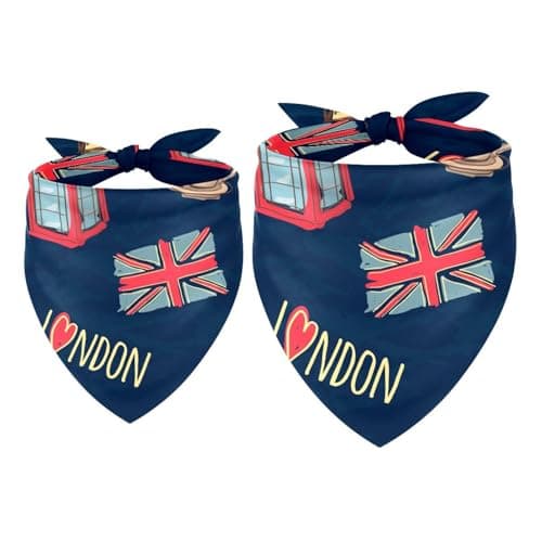 Image of 2 Pack Dog Bandana Uk Bus Crown Big Ben Telephone Box Girl Boy Bibs Dog Scarf Kerchief Accessories for Small Medium Large Dogs Puppy Cat Pet
