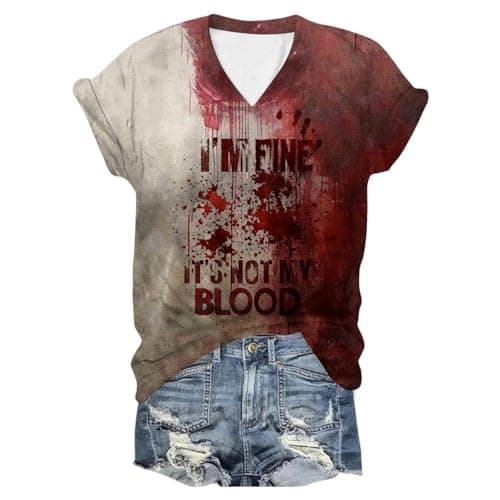 Image of Halloween Costume Women Unisex Printed T-Shirt for Women Short Sleeve Crew Neck Top Blouse, brown, 5XL