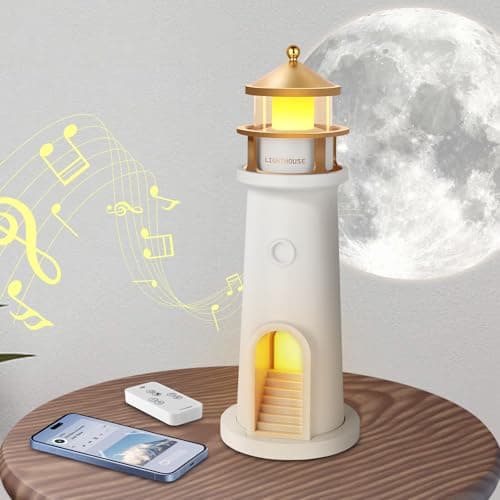 Image of vsshe Lighthouse Decoration, Moon Lighthouse Lamp, Lighthouses Night Light with Remote Control and Bluetooth, Rechargeable Moonlight Projector Light Gift for Kids Christmas Birthday Bedroom Decor