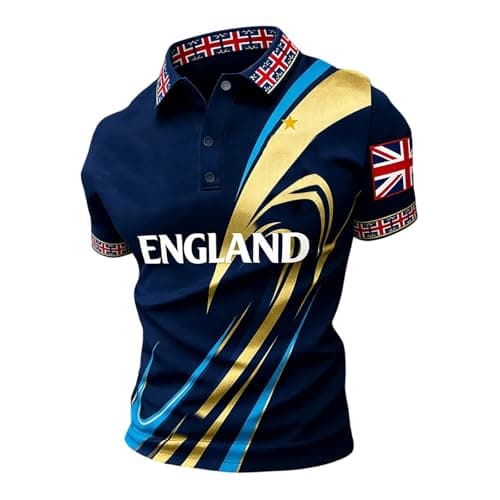 Image of England Football Shirts, Men's England Football Shirt 2026 World Cup Shirts Polo Comfortable Poloshirt Mens Soccer Clothing Stretchy Tops Classic Jersey Men Breathable Lightweight Dark Blue M
