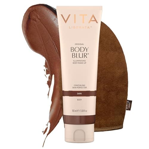 Image of VITA LIBERATA Body Blur Dark 100ml & Mitt Bundle, Leg & Body Makeup, Skin Perfector, Wash Off Instant Tan, Streak Free Application Mitt, Water Resistant, Disguise Imperfections