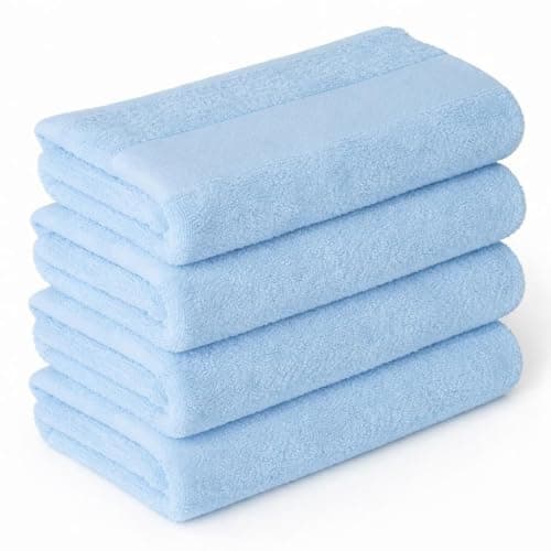 Image of Shokil Textile Egyptian Hand Towel For Bathroom 50x100 cm | Fade Resistant 100% Cotton | Highly Absorbent and Soft Towels for Bathroom, Hotel, Salon & Gym Use (Light-Blue) | Pack of 4