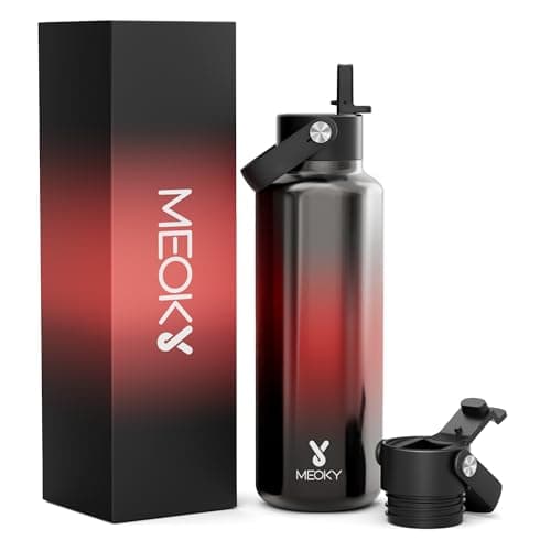 Image of Meoky Insulated Water Bottle for Men: 532ml Leakproof Water Bottle with Straw - Keeps 24 Hours Cold & 12 Hours Hot - BPA-Free for Home Office Sports - Boyfriend Husband Dad, Amber