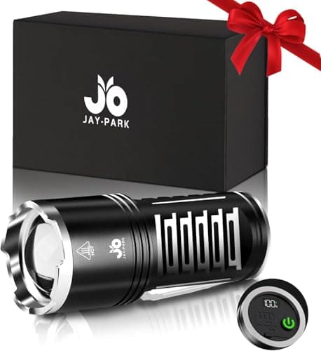 Image of JAY-PARK Torches LED Super Bright 1000000 Lumens, High Power Torch Rechargeable with 10800mAh Battery and LCD Battery Indicator Display, 5 Modes, Zoomable Long Beam (3000m) IP67 Waterproof for Camping