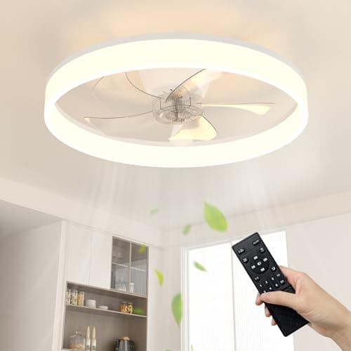 Image of NIORSUN 40cm Ceiling Fans with Lights and Remote, 6 Speeds Modern Smart LED Ceiling Fan Light, 3000K-6500K Dimmable Quiet Fan Ceiling Lights for Bedroom Living Room Dining Room (White)