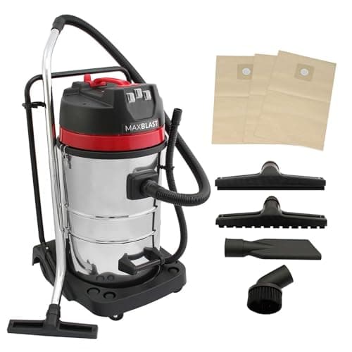 Image of Industrial Vacuum Cleaner 80L Wet & Dry 4 Attachments Commercial Cleaning 3000W Triple Motor Stainless Steel Cloth Filter 1.5m Hose 9m Cable Bagless or Bagged 3 x FREE Hoover Bags
