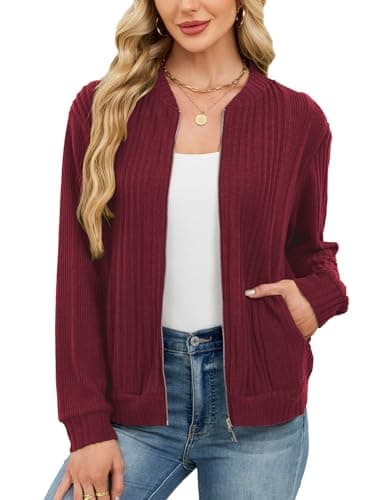 Image of Syphiby Full Zip Jacket for Women UK Lightweight Outwear Fall Fashion Tunic Sweatshirts Ladies Zip Front Cardigan Long Sleeve Tops with Pockets Women Autumn Clothes