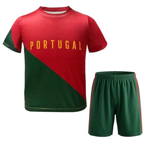 Image of GEREISHIRE Kids Football Jersey Kit Boys Girls Youth Soccer Shirt Shorts Set Outdoor Sports Training Shirts Portugal Green XS