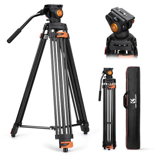 Image of K&F CONCEPT 80"/202cm Video Tripod with Fluid Head, Aluminium Alloy Heavy Duty Camera Tripod with QR Plate, Compatible with Canon/Nikon/Sony Camera, Camcorder, Load Capacity 8kg