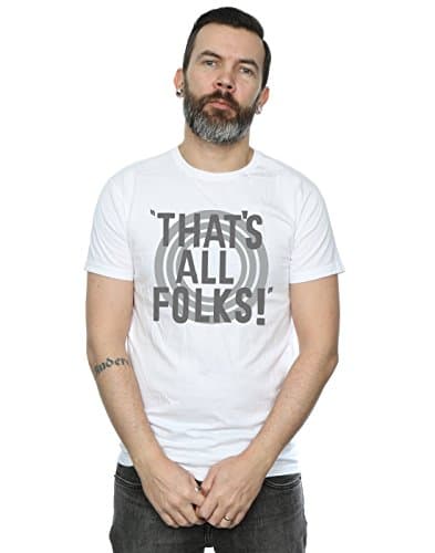 Image of LOONEY TUNES Men's That's All Folks Text T-Shirt Medium White