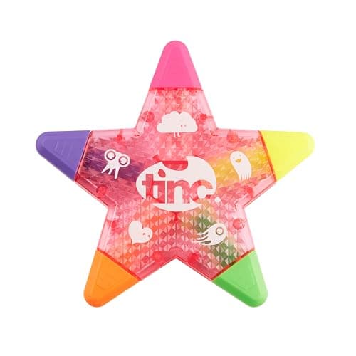 Image of Tinc Star Shaped 5 in 1 Multi Coloured Highlighter Pen for Kids | For use at School & Homework - 5 Funky Colours in One Pen - Highlight in Pink Orange Green Yellow Purple | Pink Colour Body