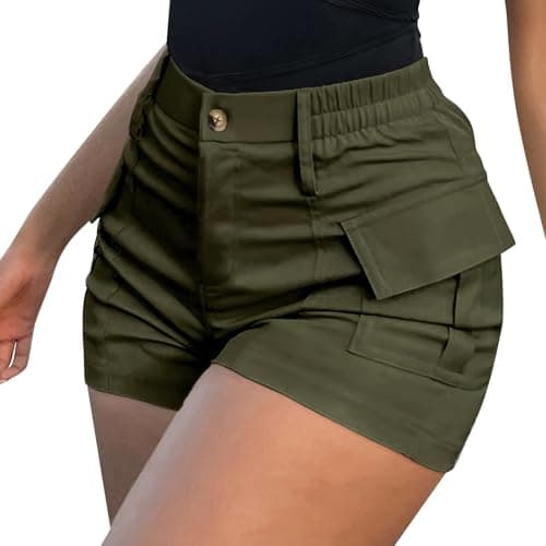 Image of Women's Cargo Denim Shorts Trendy High Wasited Cotton Casual Summer Hot Pants Stylish Slim Fit Mini Jean Shorts Y2K Streetwear Green
