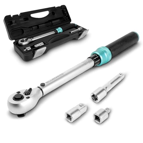 Image of BLUEMARS Ratchet Torque Wrench 3/8 Inch Drive Click 10-60Nm/7.4-44.3FT.LB, 3/8 Inch 72-Tooth, Torque Wrench w/Extension Bar & 1/2" 1/4" Drive Adapter & Case for Bicycle & Motorcycle