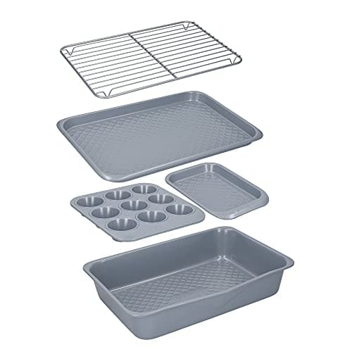 Image of MasterClass Smart Ceramic Stackable Bakeware Set, Carbon Steel with Robust Ceramic Coating, Grey, 5 Pieces