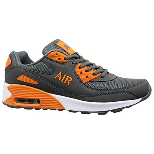 Image of Mens Shock Absorbing Running Trainers Casual LACE Gym Walking Sports Shoes Size (12 UK, Dark Grey Orange)