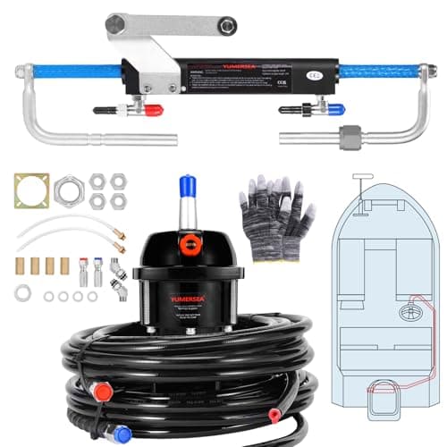 Image of YUMERSEA 90HP Outboard Hydraulic Steering Kit, Hydraulic Steering System Consists of a Hydraulic Cylinder, a Steering Pump, and Two Nylon Hoses，Suitable for Outboard Motors